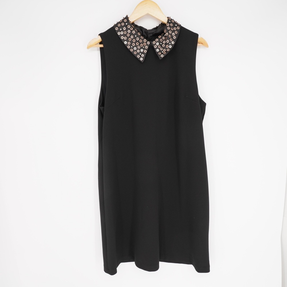 Betsey Johnson Dress Womens 14 Black Sleeveless Shift Studded Collar Lined Twee